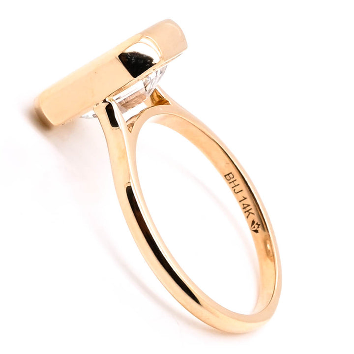 14KT Yellow Gold 3.00CT Emerald Shape LAB Created Bezel Set Diamond Solitaire Engagement Ring.