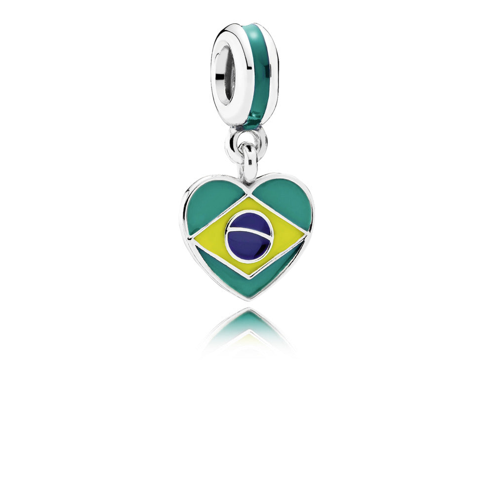 Brazil Heart Flag, Mixed Enamels