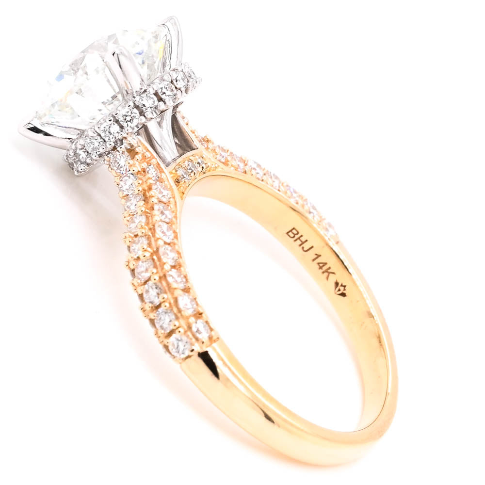 14KT Yellow Gold 3.75CTW Round Brilliant LAB Created Diamond Accented Engagement Ring.