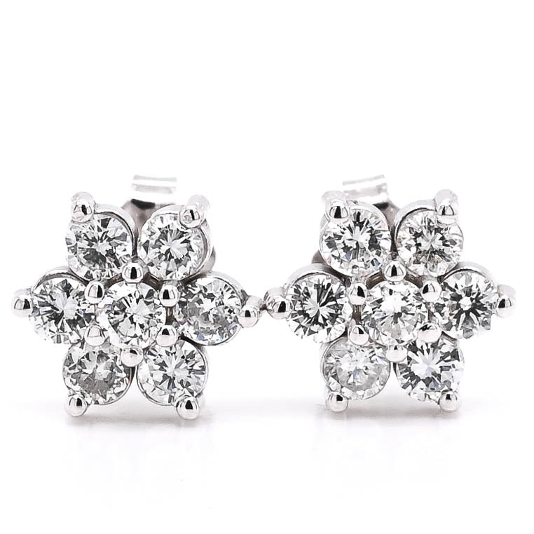Graziella Originals Flower 14KT White Gold 0.84CTW CTW Stud Style Backing Diamond Earrings