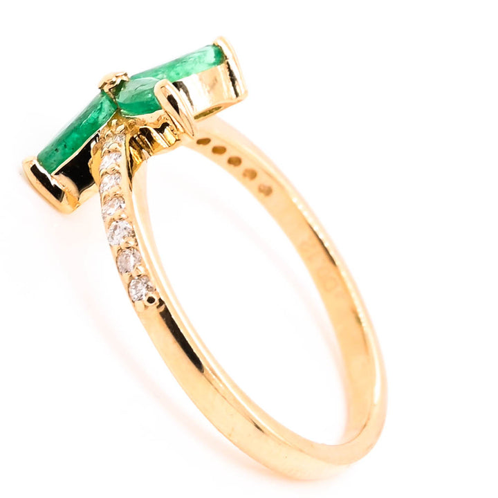 Graziella 14KT Yellow Gold Emerald &amp; Diamond Flower Ring - Size 6