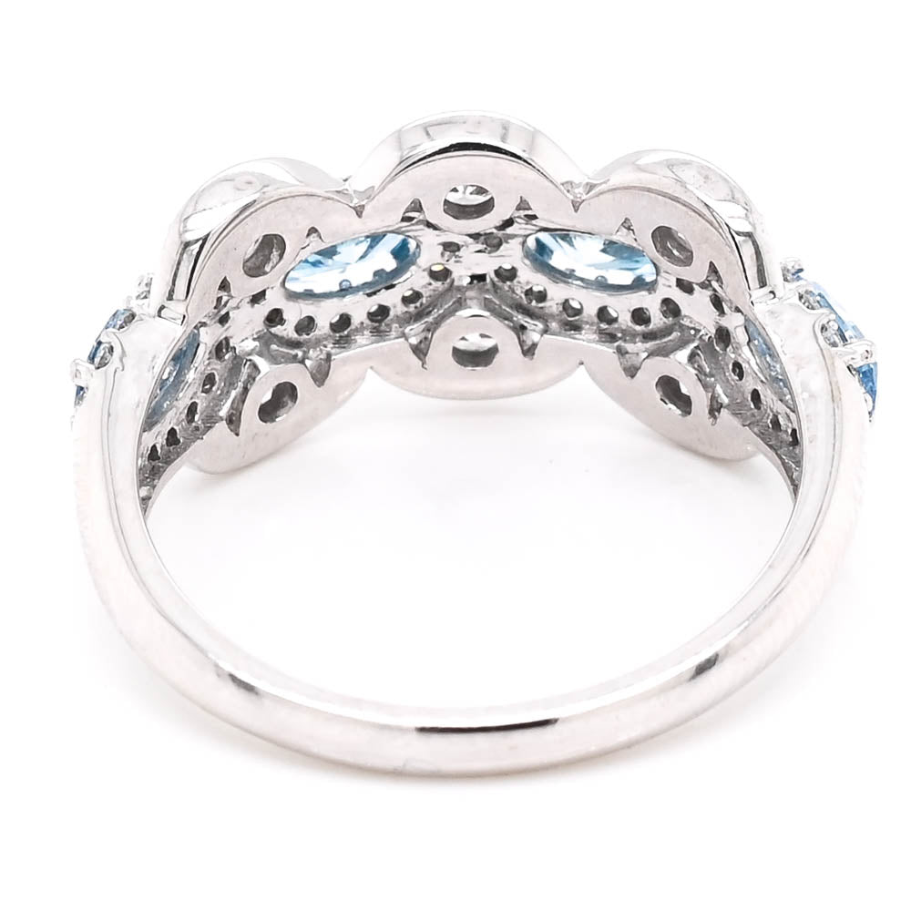 10KT White Gold 1.40CTW Fancy Blue & White LAB Created Diamond Celebration Ring.