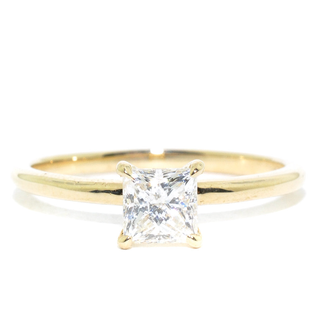 14KT Yellow Gold 0.62CT Princess Cut Canadian Diamond Solitaire Engagement Ring.
