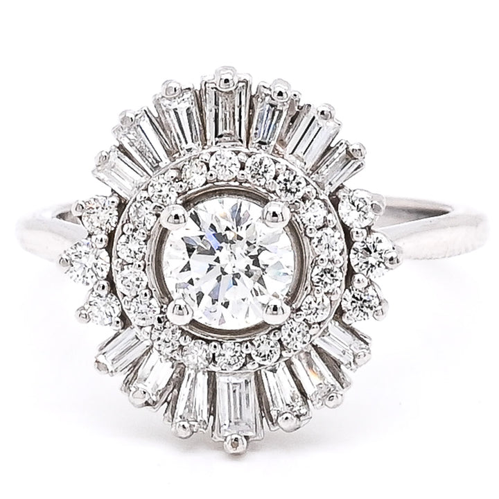 14KT White Gold 1.26CTW Round Brilliant Canadian Diamond Vintage Inspired Ring.
