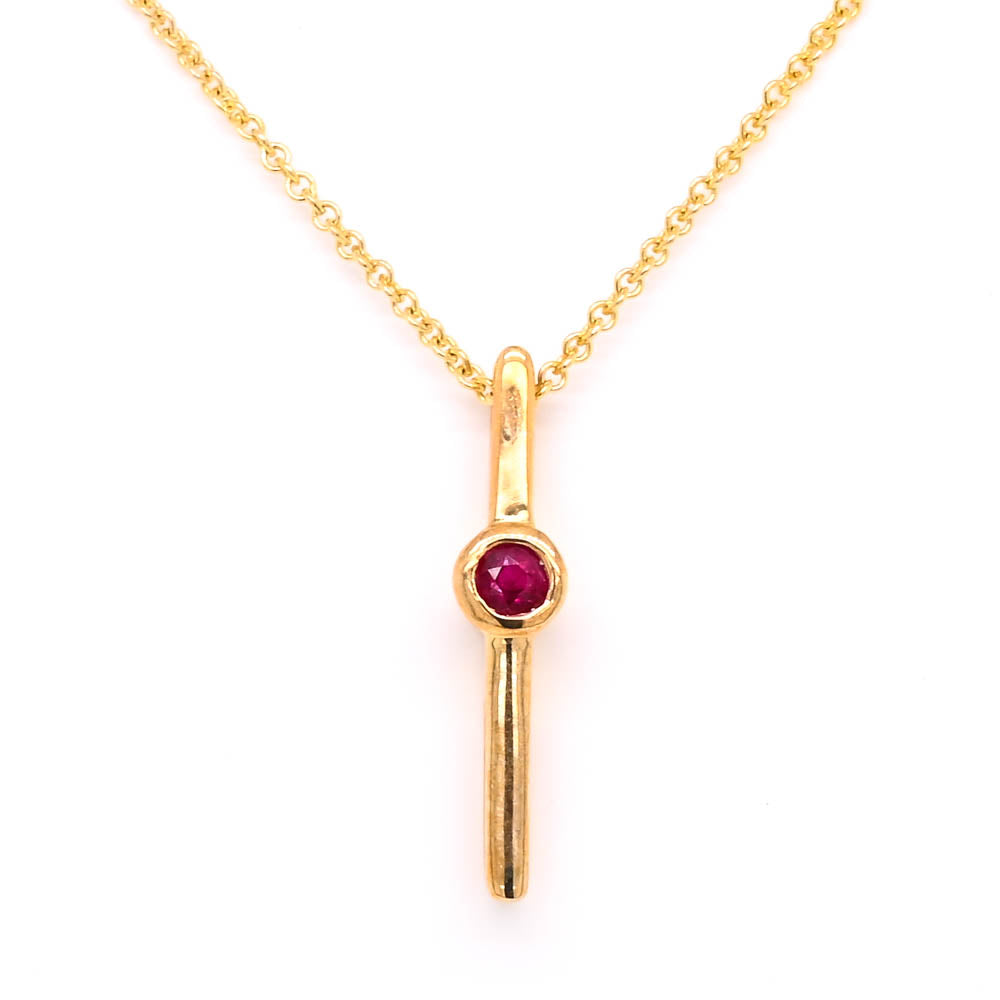 10KT Yellow Gold 18" 0.08CT Ruby Drop Necklace.