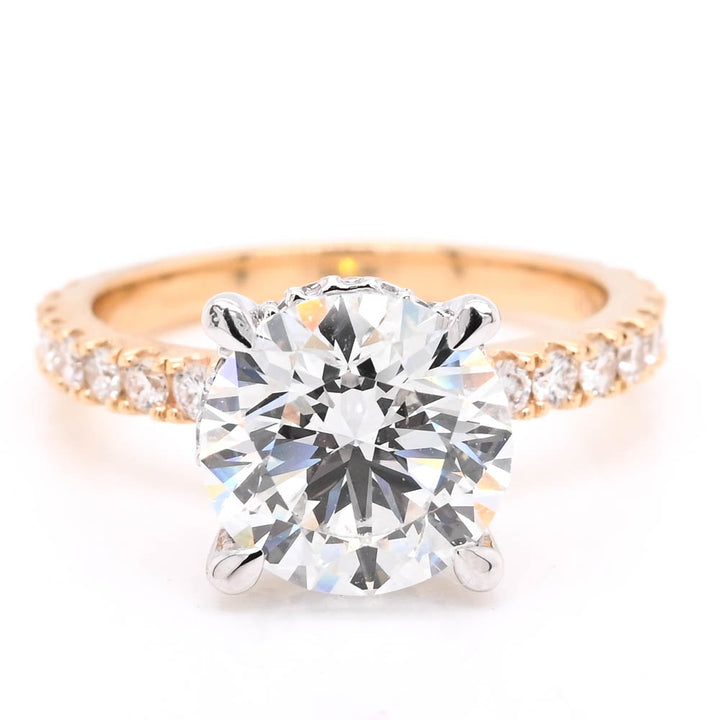14KT Yellow & White Gold 3.60CTW Round Brilliant LAB Created Diamond Engagement Ring.