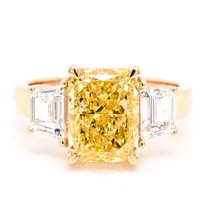 14KT Yellow Gold 4.00CTW Radiant Cut Fancy Yellow LAB Created Diamond Engagement Ring