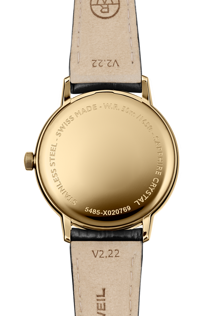 Raymond Weil Toccata Classic Gold PVD Leather Quartz 39mm Watch.  5485-PC-00359