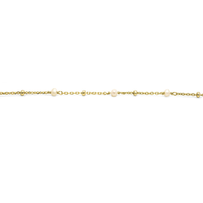 Sterling Silver Gold Vermeil 10" Dainty Pearl and Satellite Anklet