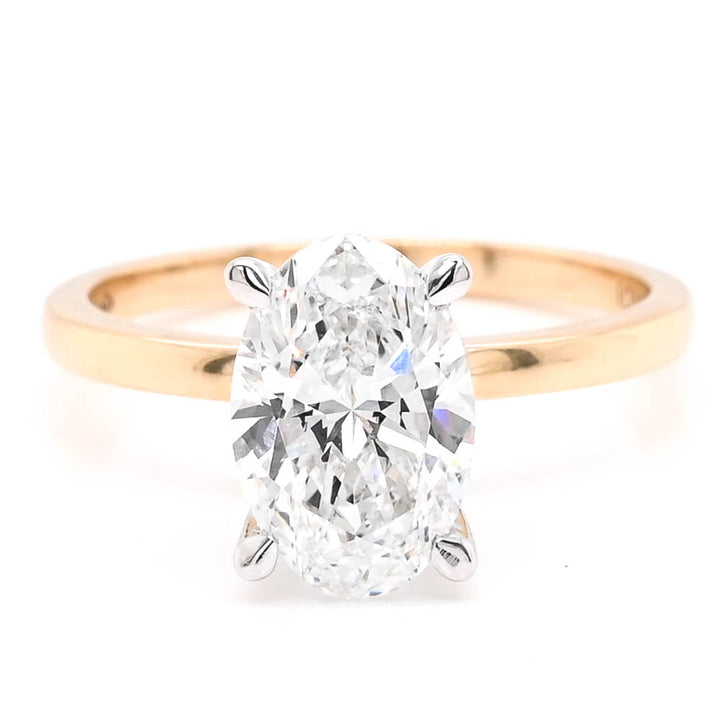 14KT White & Yellow Gold 2.00CT Oval shape Lab Grown Diamond Solitaire Engagement Ring.
