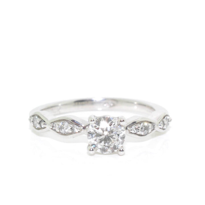 Fire &amp; Ice 14KT White Gold 0.63CTW Round Shape Diamond Accent Side Stones Set Engagement Ring