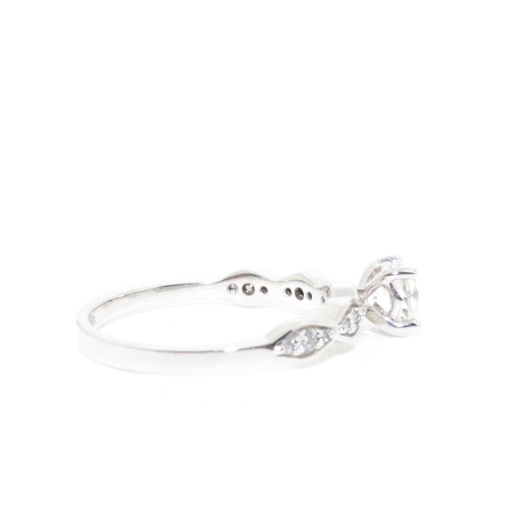Fire &amp; Ice 14KT White Gold 0.63CTW Round Shape Diamond Accent Side Stones Set Engagement Ring
