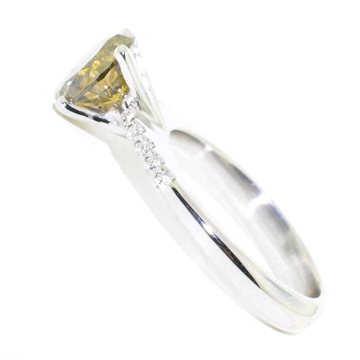 Graziella 18KT White Gold 2.12CTW Round Shape Diamond Accent Side Stones Set Engagement Ring