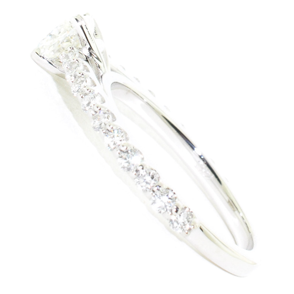 Graziella 14KT White Gold 1.20CTW Cushion Diamond Accent Engagement Ring.