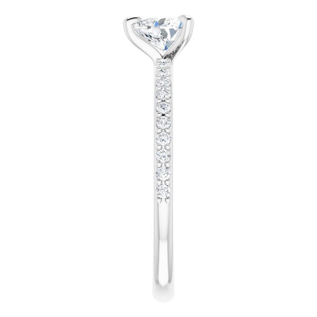 Graziella 14KT White Gold 0.73CTW Heart Shaped Diamond Accent Engagement Ring.