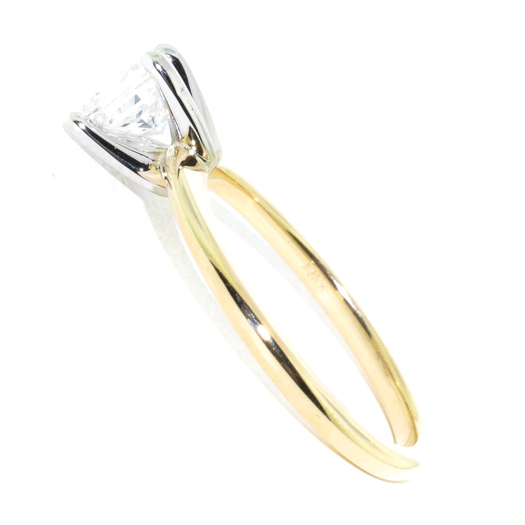 Graziella 14KT Yellow &amp;Whte Gold 0.92CT SI1 F Colour Diamond Princess Cut  Engagement Ring.