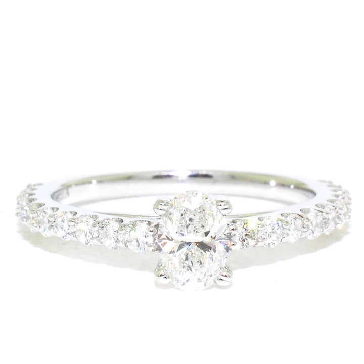 Graziella 14KT White Gold 0.90CTW Oval Shape Diamond Accent Engagement Ring.