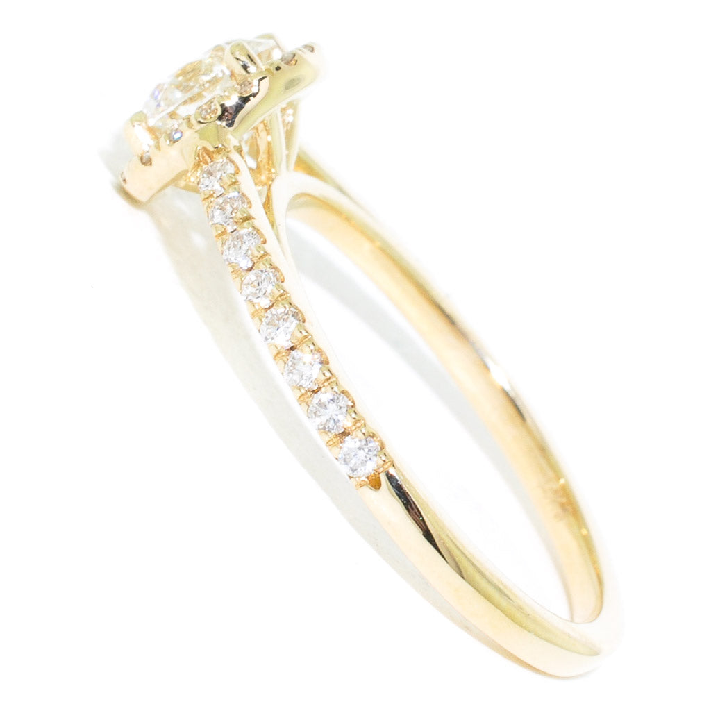 Graziella 14KT Yellow Gold 1.02CTW Round Brilliant Diamond Halo Set Engagement Ring.