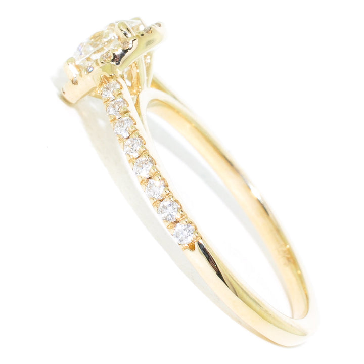Graziella 14KT Yellow Gold 1.02CTW Round Brilliant Diamond Halo Set Engagement Ring.
