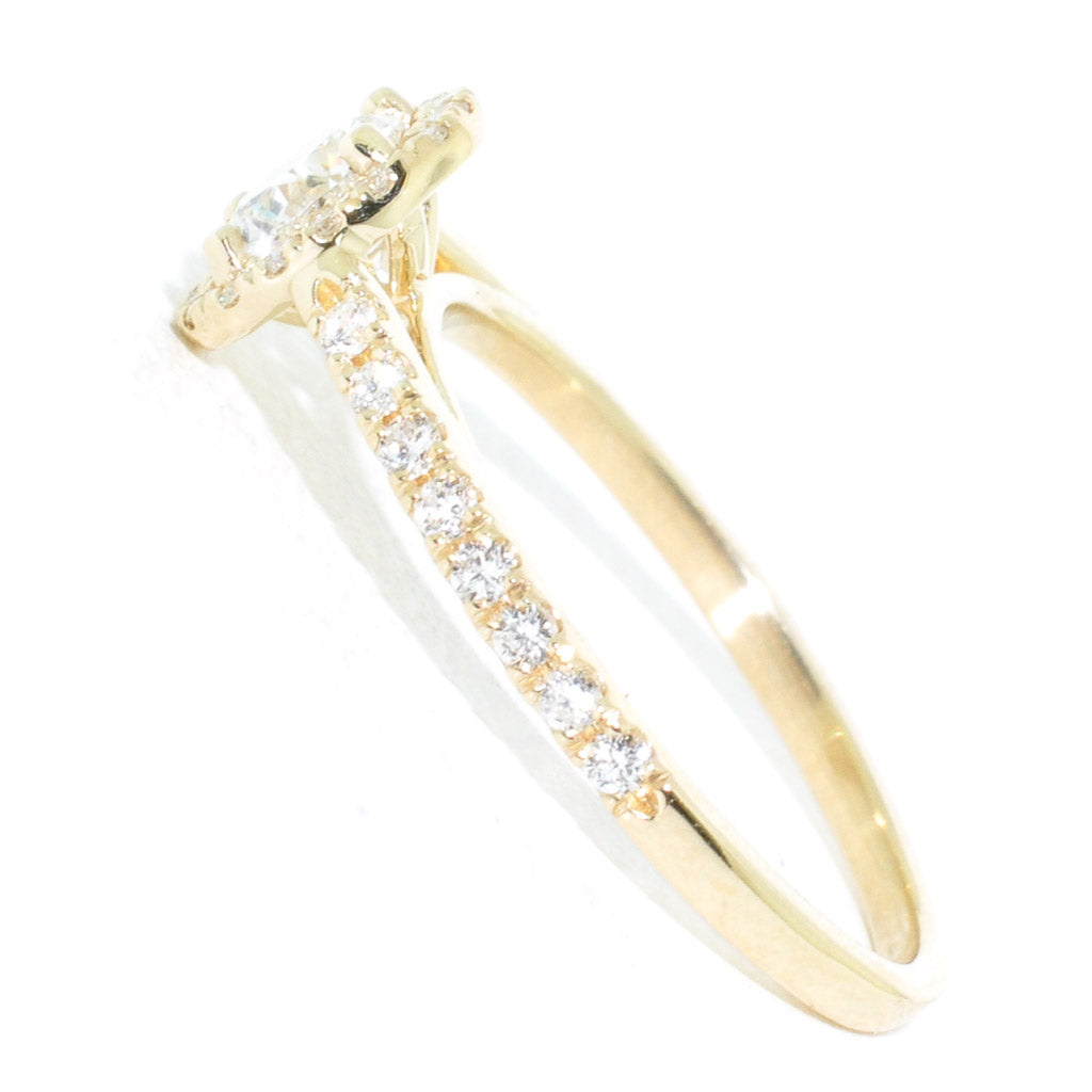 Graziella 14KT Yellow Gold 0.83CTW Round Brilliant Diamond Halo Set Engagement Ring.