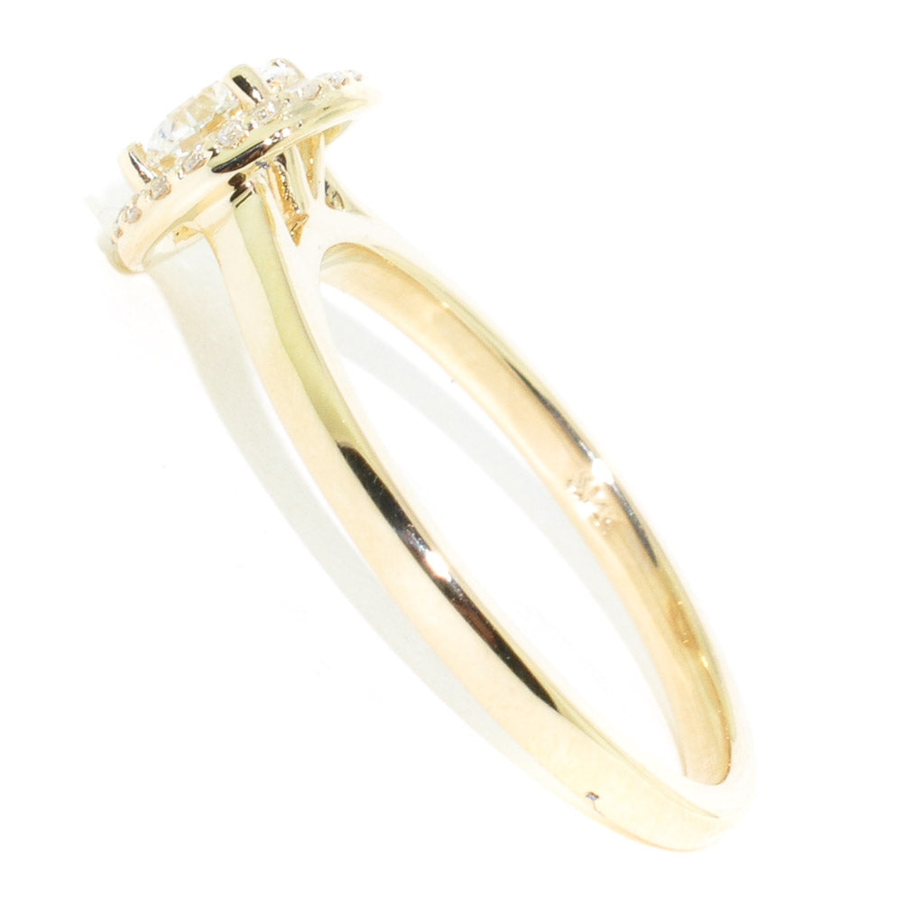 Graziella 14KT Yellow Gold 0.62CTW Round Brilliant Diamond Halo Set Engagement Ring.