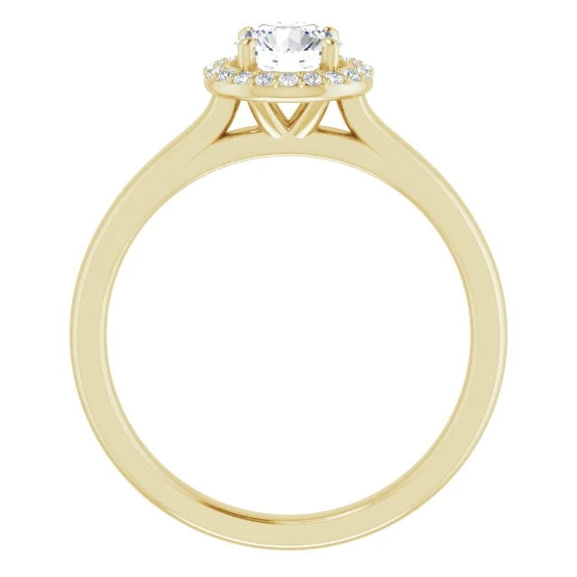 Graziella 14KT Yellow Gold 0.62CTW Round Brilliant Diamond Halo Set Engagement Ring.