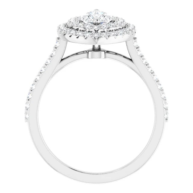 Graziella 14KT White Gold 1.66CTW Marquise Double Halo Diamond Engagement Ring - Size 6.5