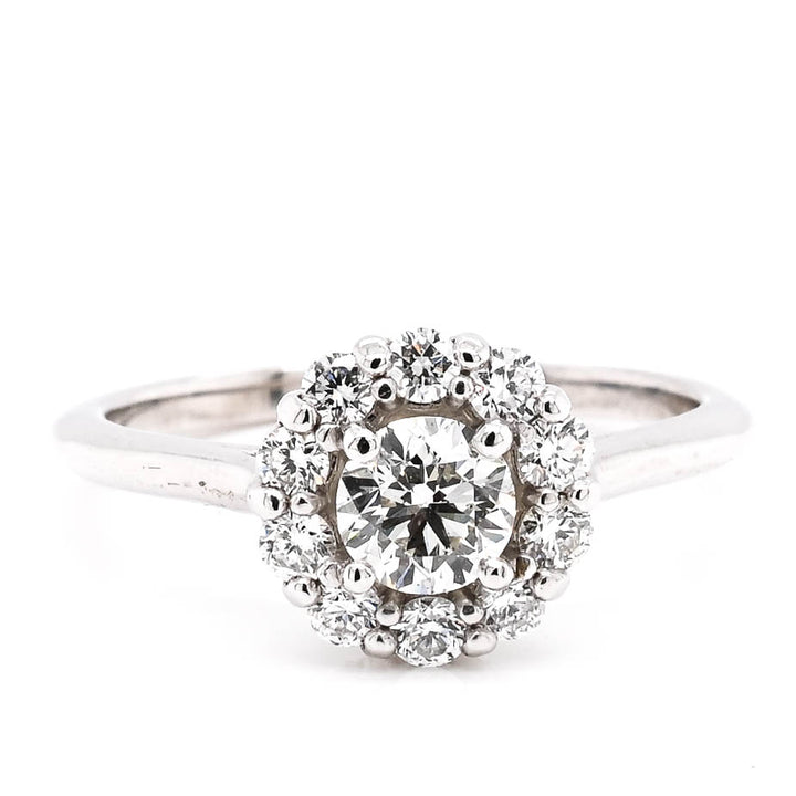 Graziella Platinum 0.83CTW Round Brilliant Diamond Halo Engagement Ring - Size 6.5