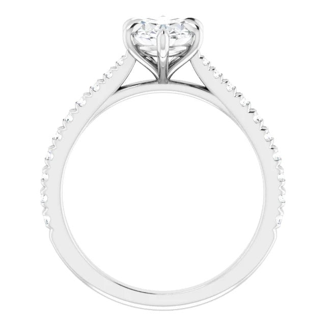 Graziella 14KT White Gold 1.31CTW Oval Shape Diamond Acented  Engagement Ring.