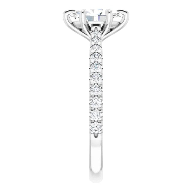 Graziella 14KT White Gold 1.31CTW Oval Shape Diamond Acented  Engagement Ring.