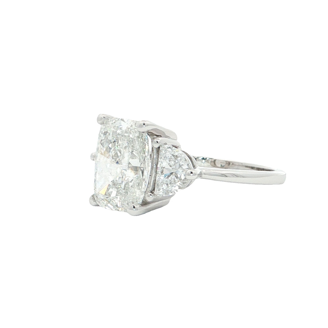 14KT White Gold 3.60CTW Cushion Shape Lab Created 3 Stone Diamond Engagement  Ring.