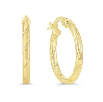 Graziella 10KT Yellow Gold Twisted Pattern Hoop Earrings