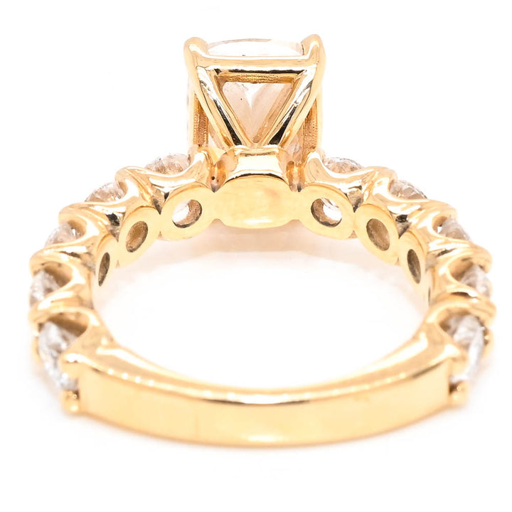 14KT Yellow Gold 4.10CTW Rectangular Cushion Cut LAB Created Diamond Engagement Ring.