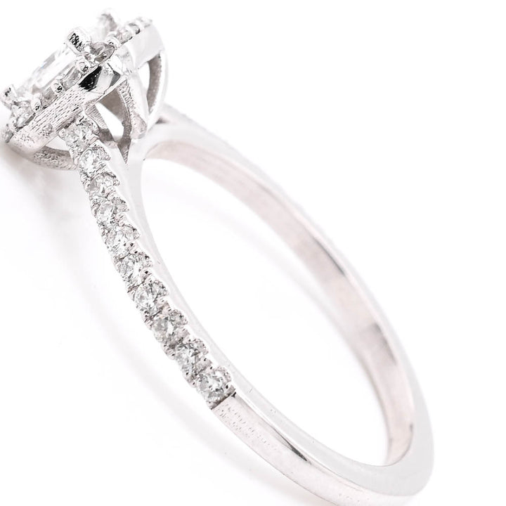 14KT White Gold 0.78CTW Princess Cut Halo Set Diamond Engagement Ring.