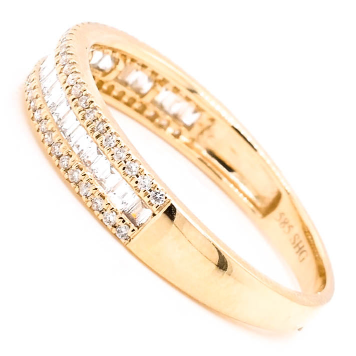 Graziella 14KT Yellow Gold 0.45CTW Round &amp; Baguettes Diamond Band Wedding Band - Size 6.5