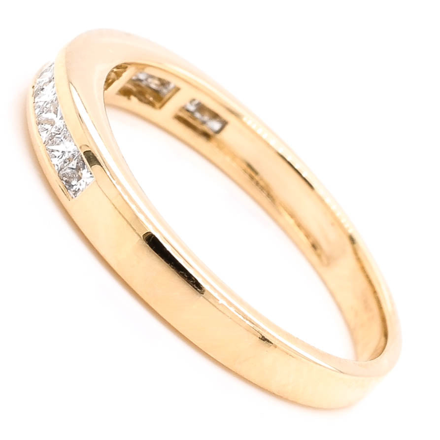 Graziella 14KT Yellow Gold 0.40CTW Princess Cut Diamond Chanel Set Diamond Wedding Band - Size 6.5
