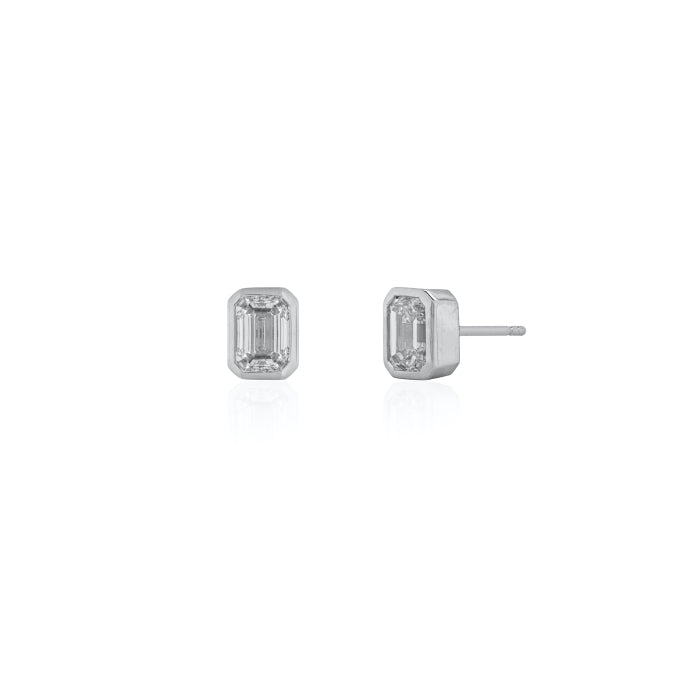 Graziella Sterling Silver 1.00CTW Emerald Shape LAB Created Diamond Stud Earrings.