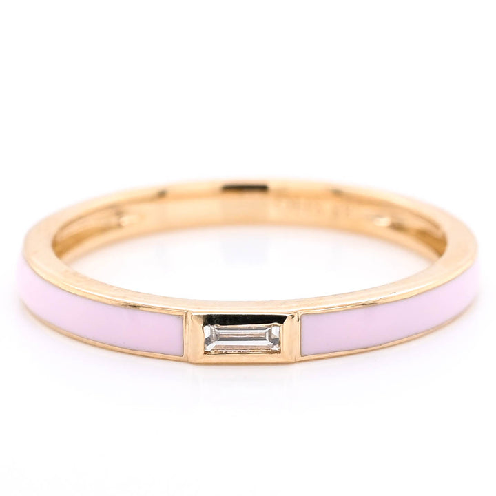 Graziella 14KT Yellow Gold 0.05CT Baguette Diamond &amp; Pink Enamel Ring - Size 6.5