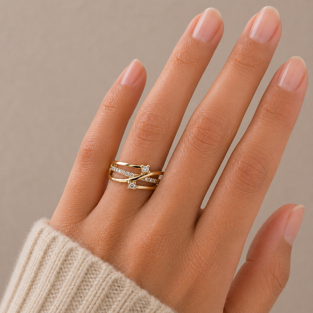 Graziella 14KT Yellow Gold 0.16CTW Diamond Ring - Size 5.75