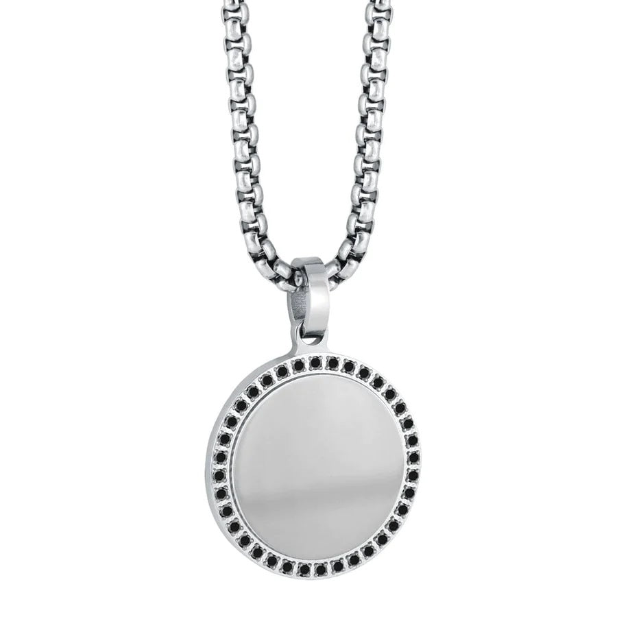 Italgem Steel 22" Stainless steel Black CZ Circle  Necklace.