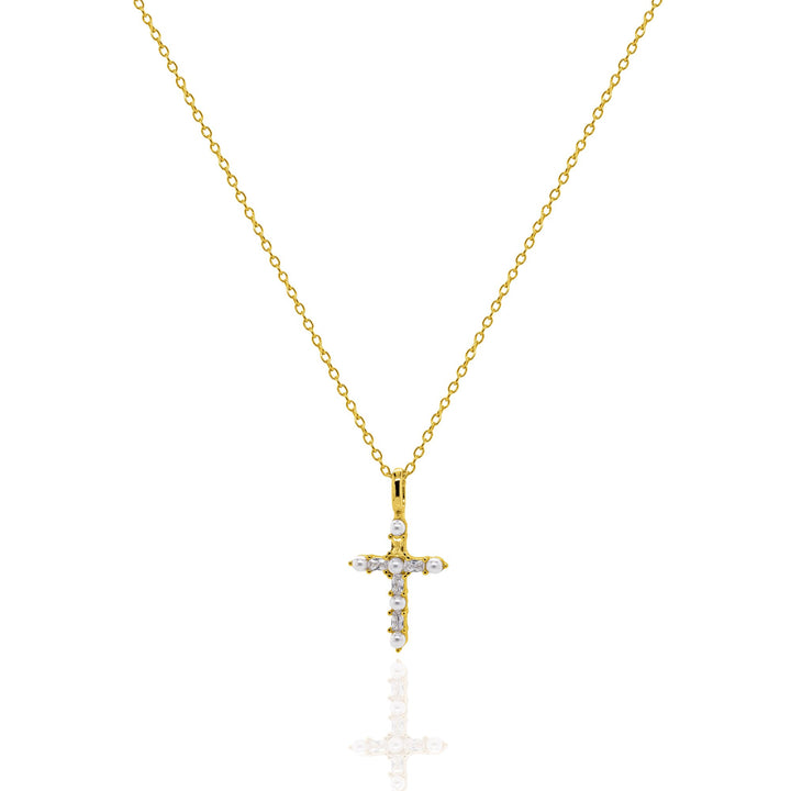 Graziella Sterling Silver Freshwater Pearl Cross Necklace.