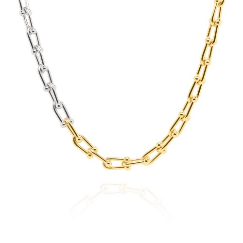 Sterling Silver Gold Vermeil Two Tone 20" 5.6mm Tiffany Inspired Hardware Necklace.