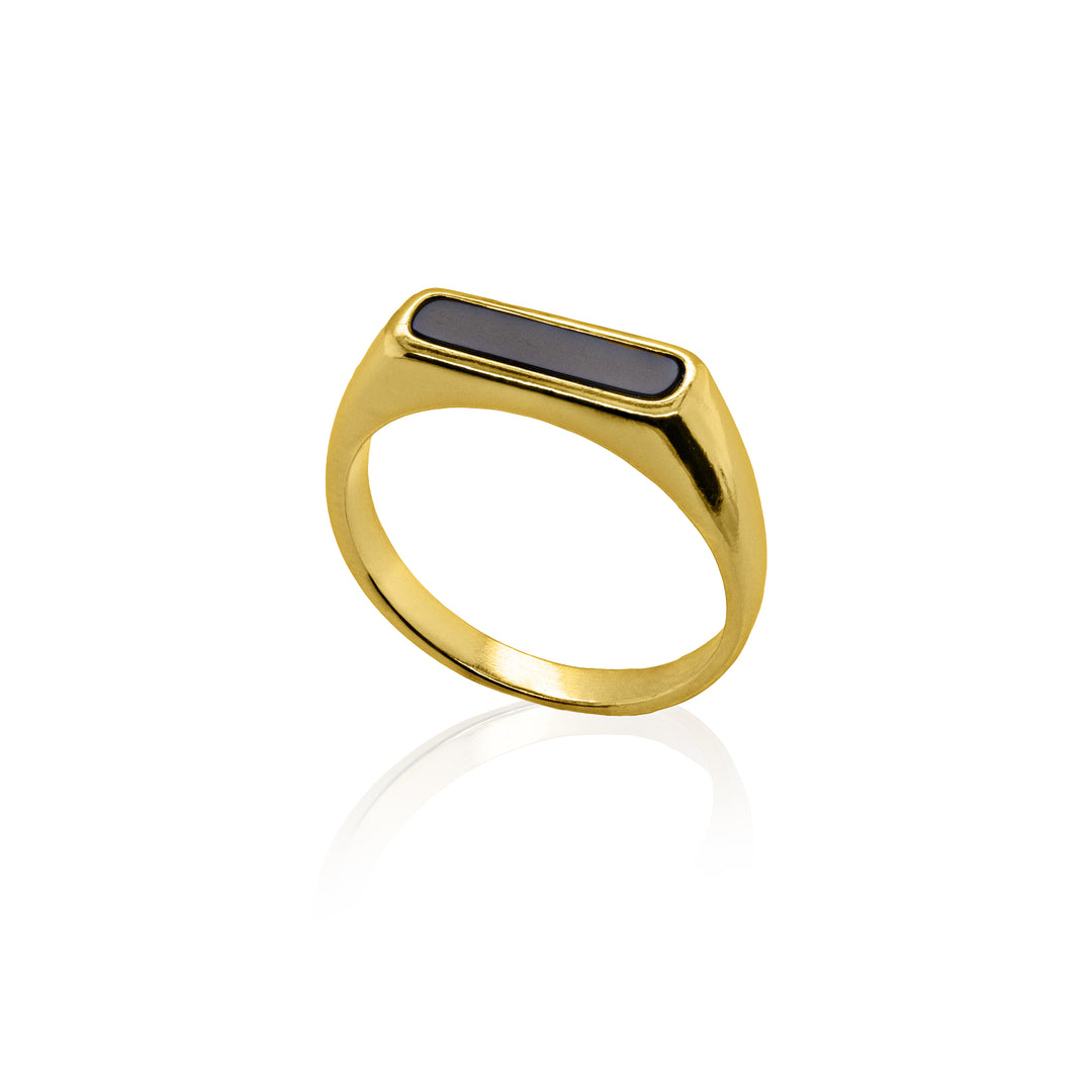 Sterling Silver Black Onyx Slim Signet Ring.