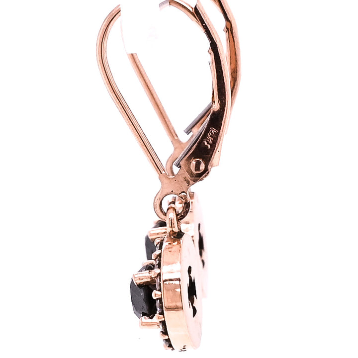 14KT Rose Gold 1.21CTW Round Brilliant Black &amp; White Diamond Lever Back Earrings.