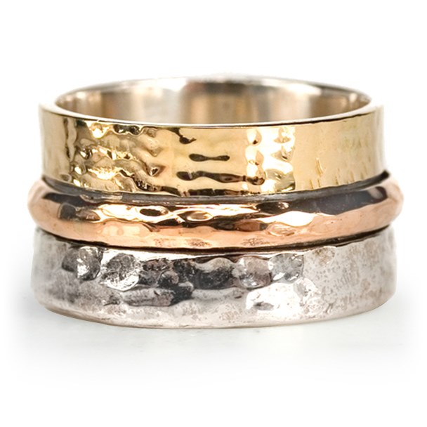 Journey Meditation Ring. Sterling Silver and 9KT Yellow and Rose Gold. Size 7.