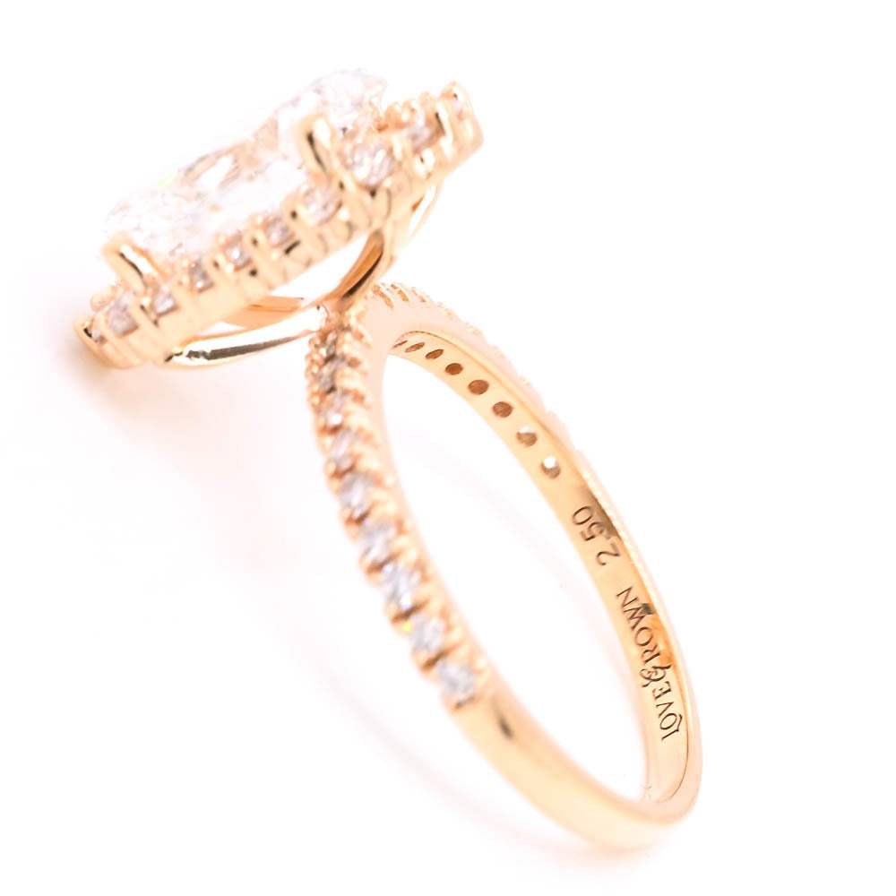 14KT Yellow Gold 3.00CTW Oval Shape LAB Created Diamond Halo Set Engagement Ring.