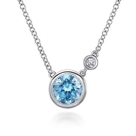 Gabriel & Co Sterling Silver 17.5"  Blue Topaz Bezel Set Necklace.