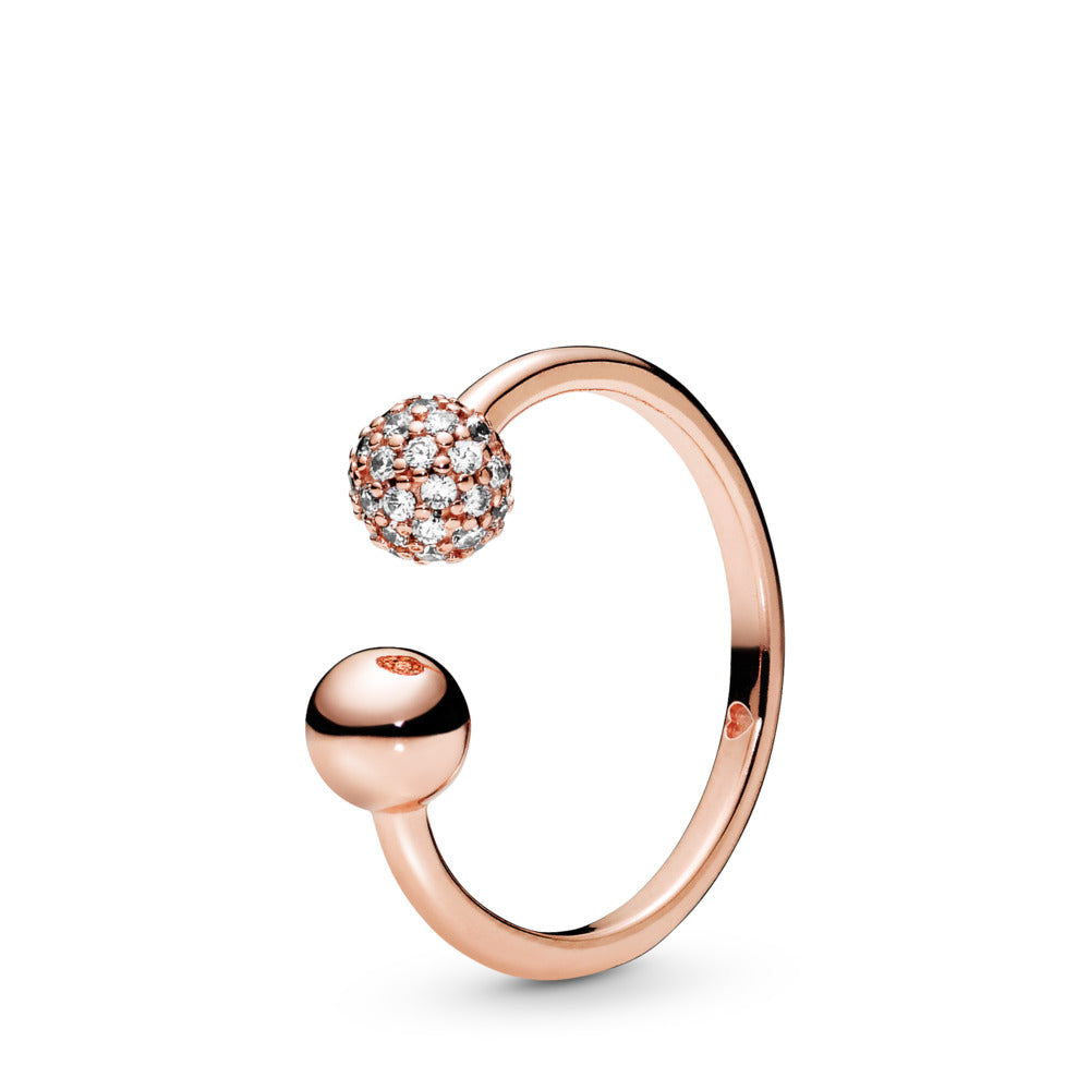 Polished &amp; Pavé Bead Open Ring