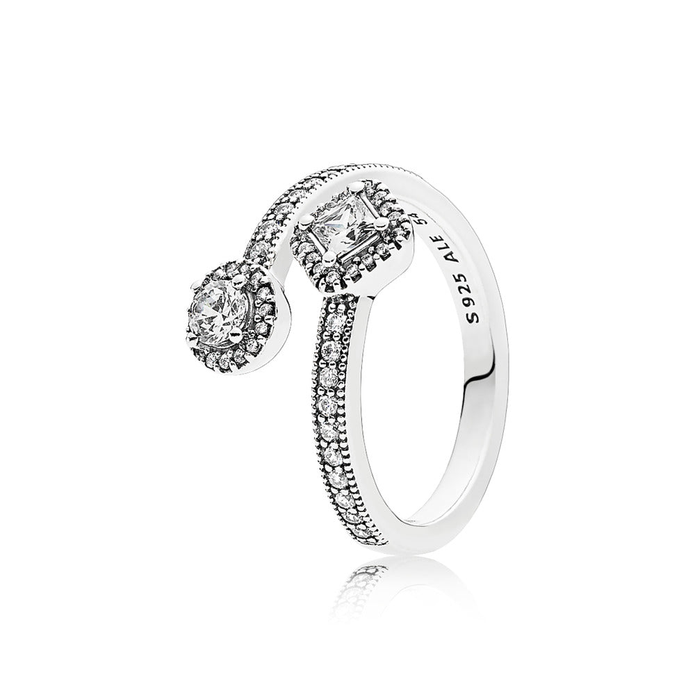 Sparkling Square &amp; Circle Open Ring