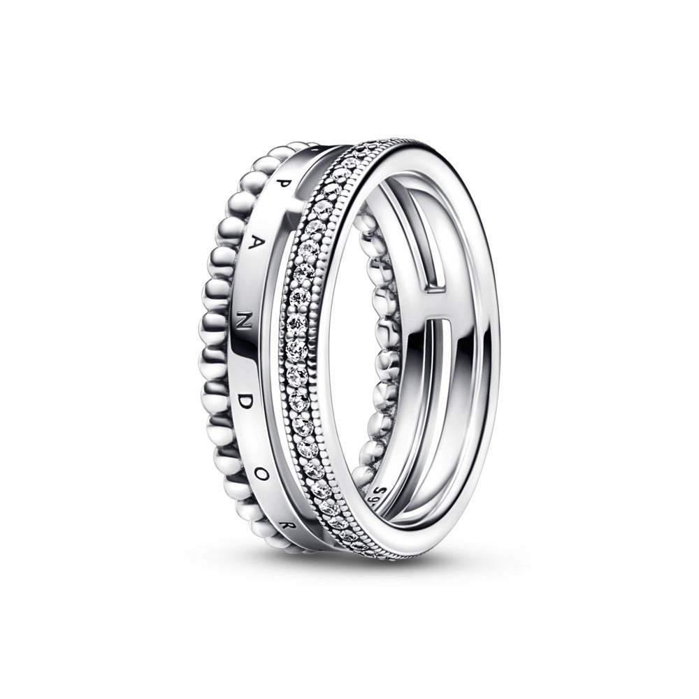 Pandora Signature Logo Pave &amp; Beads Ring